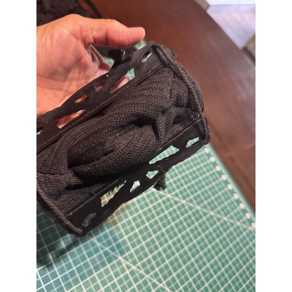 Vintage Black Beaded Fringe Handbag Purse With Cord Handle & Decorative Plastic - Picture 6 of 7